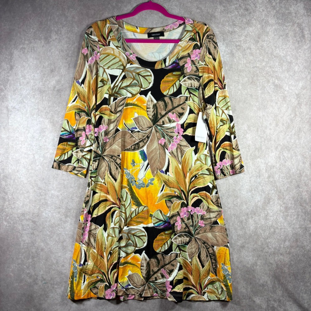 Karen Kane Dress Women L Multicolor Tropic Sun A Line Floral Tropical Career NEW